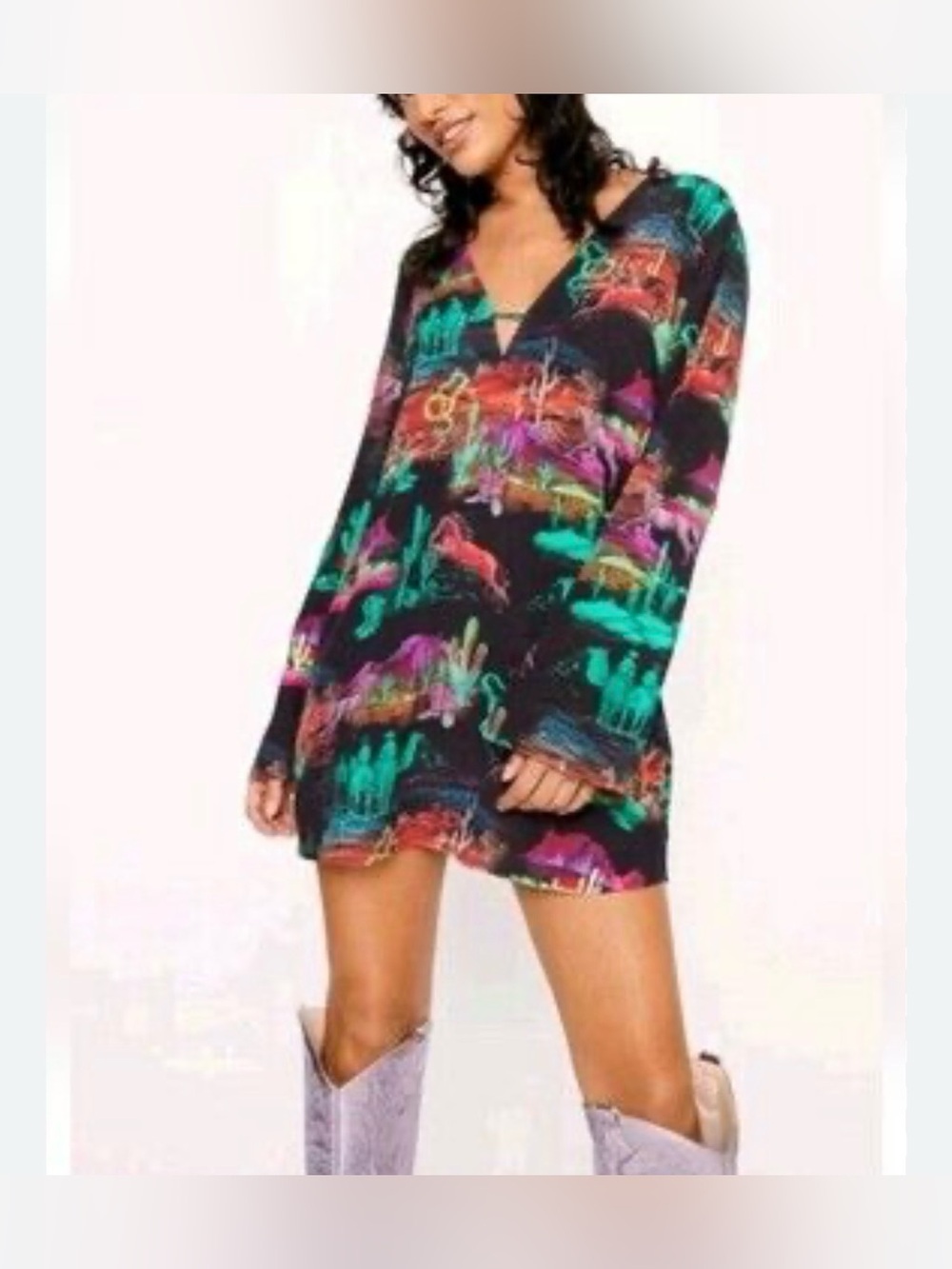 Nasty Gal Rodeo Plunge Smock mini dress size 8